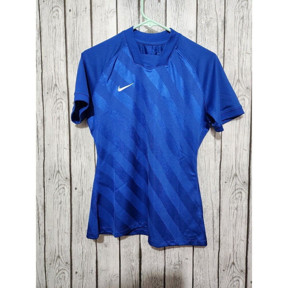 New Nike Soccer Shirt Womens Medium Athletic Blue Dri-fit Sport Striped Jersey